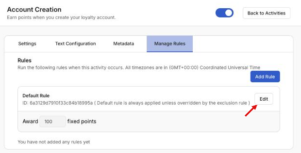 Default Rule in Manage Rules