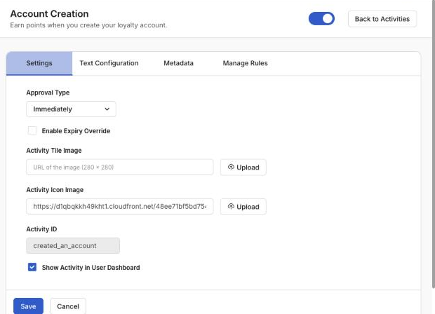 Activity Settings tab