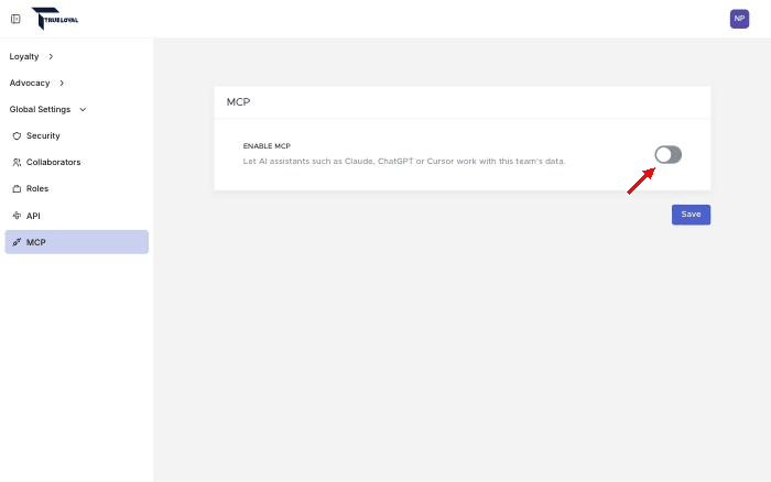 Turning on Enable MCP and saving